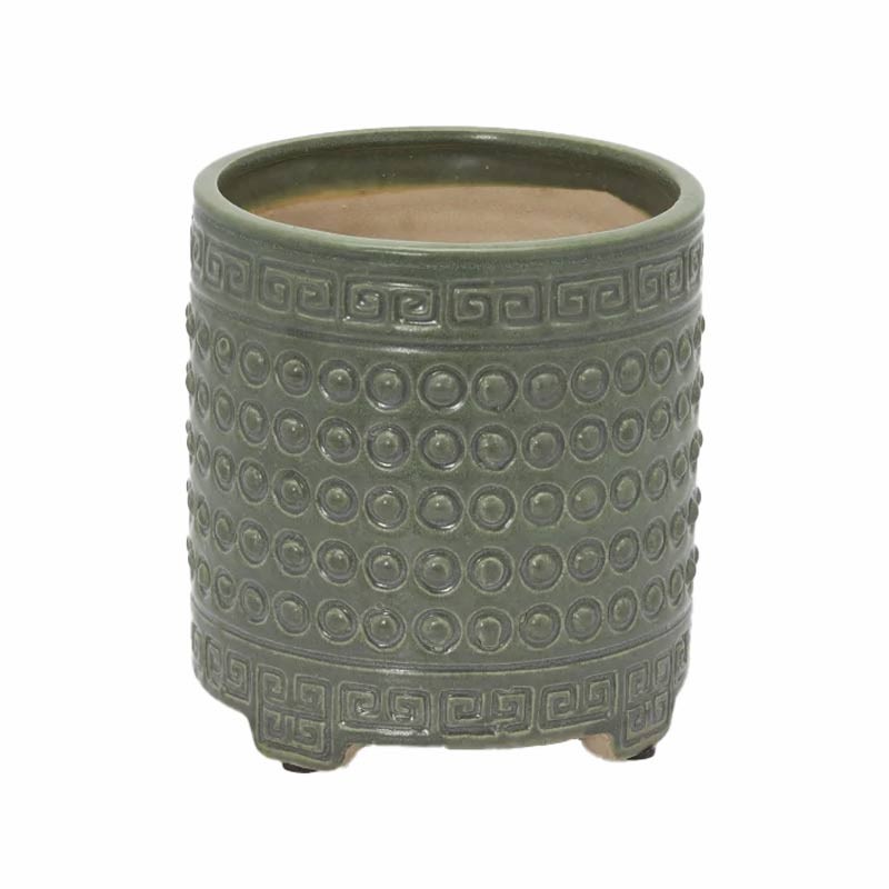 Vaso Cachepot Qing in Ceramica Verde Lucida H17 cm | EDG