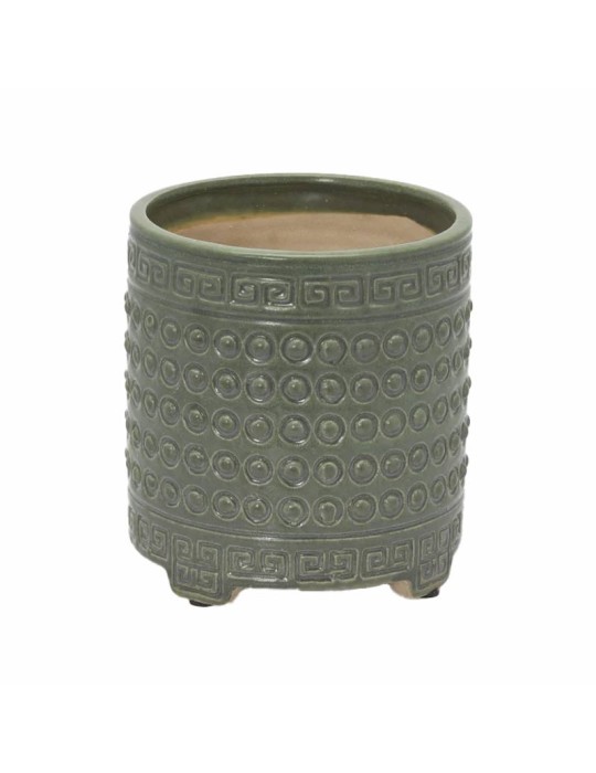 Vaso Cachepot Qing in Ceramica Verde Lucida H17 cm | EDG