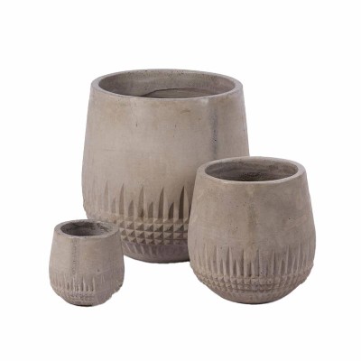 Vaso Piccolo in Cemento Scolpito con Rombi H16 D16 cm...