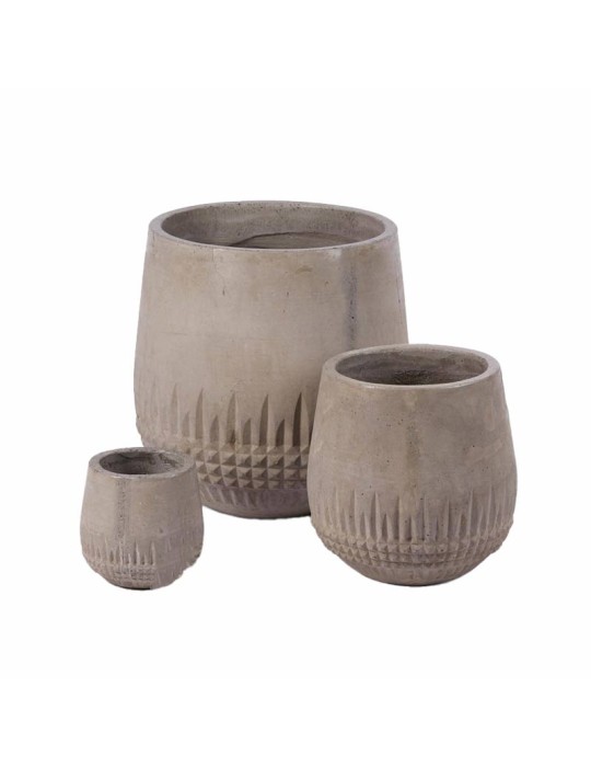 Vaso Piccolo in Cemento Scolpito con Rombi H16 D16 cm Grigio - EDG Enzo De Gasperi