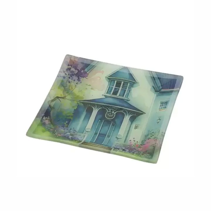Hervit Creations Piatto Cottage in vetro blu 20 × 20 cm
