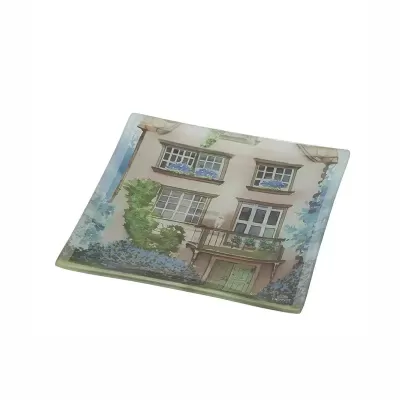 PIATTO VETRO COTTAGE ROSA 20X20CM
