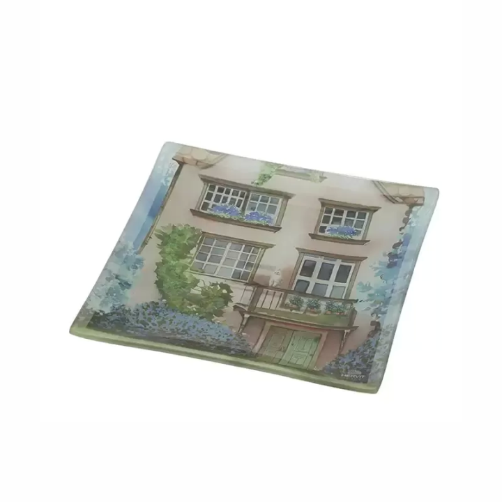 Hervit Creations Piatto Cottage in vetro rosa 20 × 20 cm