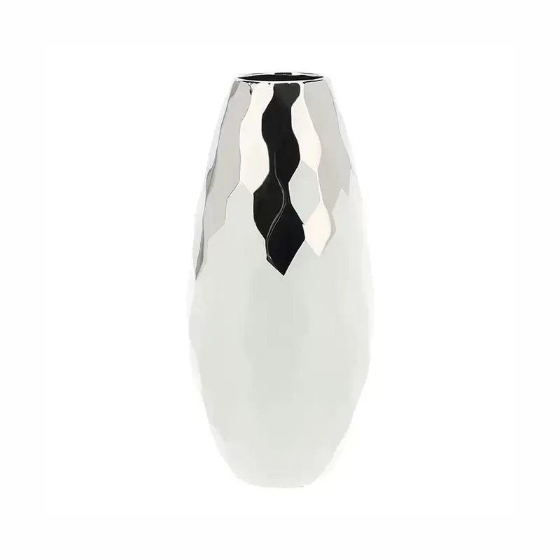 VASO GRES ESAGONI BIANCO/ARG.DIA.20X44CM