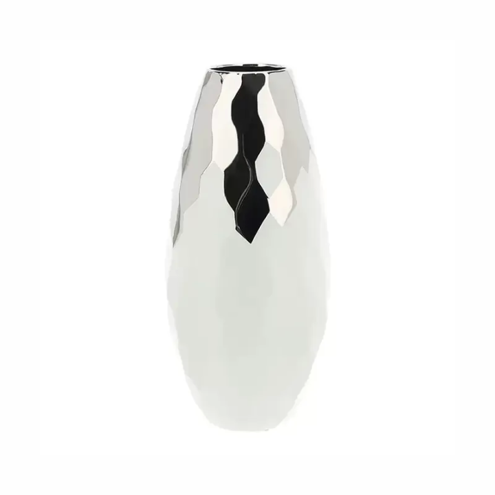 Hervit Creations Vaso Esagoni gres bianco e argento 44 cm