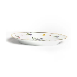 Bitossi Piatto da portata ovale floreale con oro lungo 34 cm