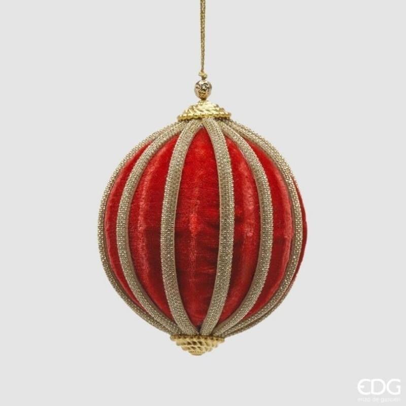 Addobbo Palla Velluto con Strass Enzo De Gasperi – Rosso, 10 cm, Eleganza Natalizia