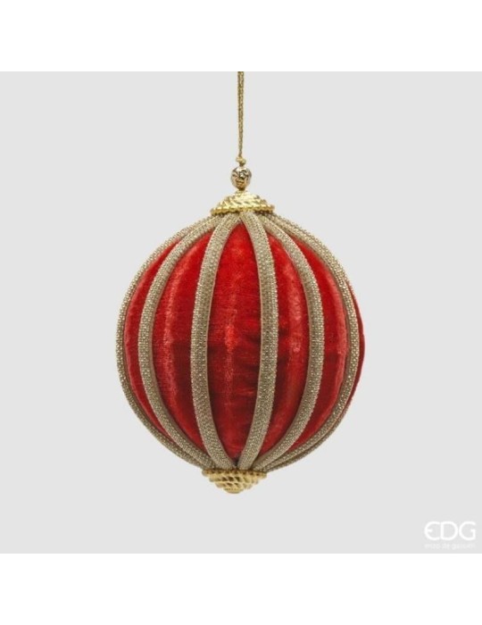 Addobbo Palla Velluto con Strass Enzo De Gasperi – Rosso, 10 cm, Eleganza Natalizia