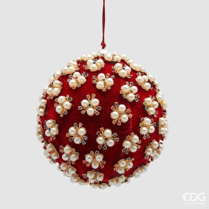 EDG Pallina di Natale Elizabeth in velluto rosso Ø 12 cm