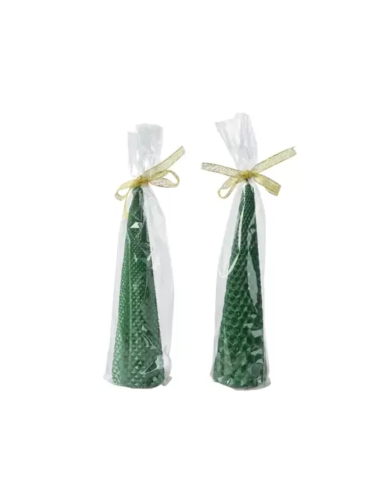 Set 2 Candele Paraffin Kaemingk - Verde Pino con Glitter per Decorazioni Natalizie