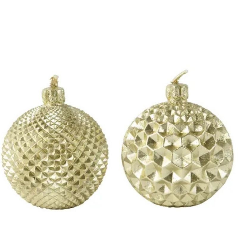 Set 2 Candele Bauble Light Gold in Paraffina – Decorazioni Natalizie Eleganti
