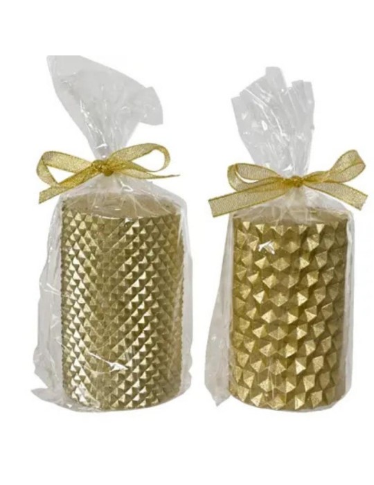 Set 2 Candele Pilastro Light Gold Kaemingk – Eleganza Natalizia in Paraffina