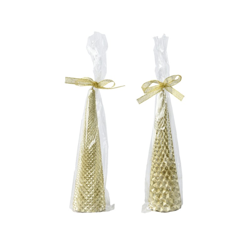 Set 2 Candele Coniche Kaemingk – Paraffina Light Gold Glitter 20 cm