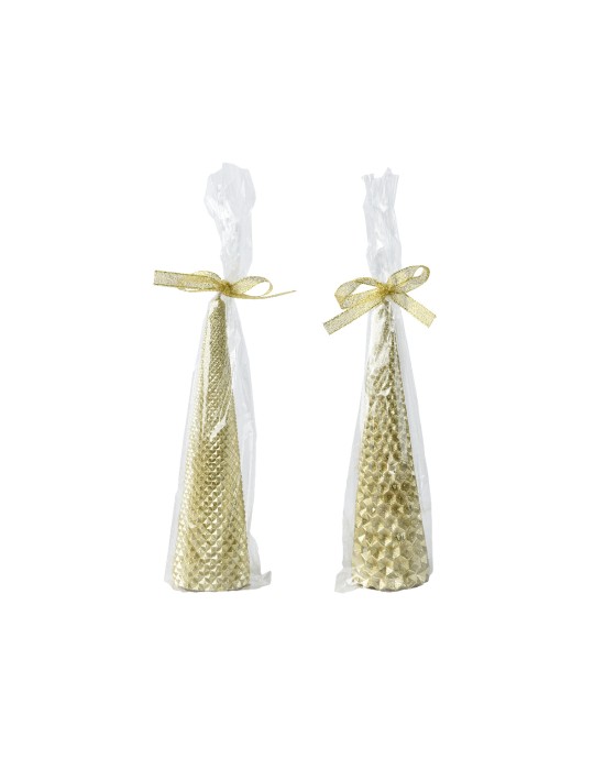 Set 2 Candele Coniche Kaemingk – Paraffina Light Gold Glitter 20 cm