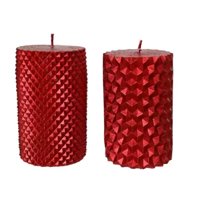 Set 2 Candele Pilastro Rosso Natale Kaemingk 2