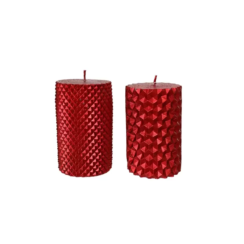Set 2 Candele Pilastro Rosso Natale Kaemingk