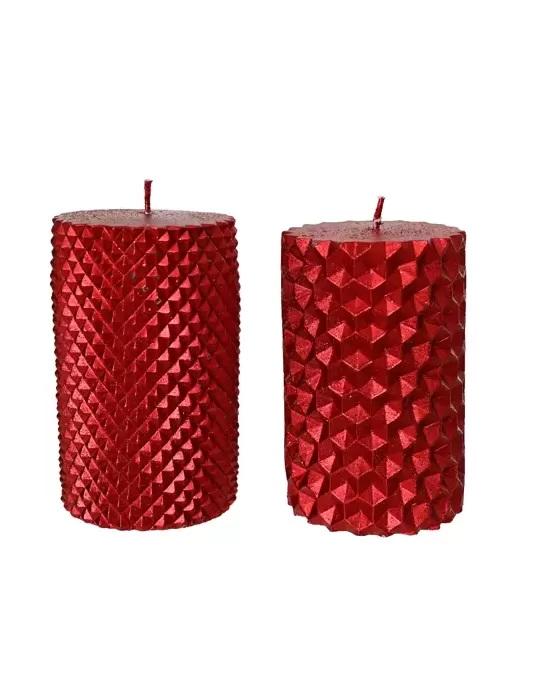 Set 2 Candele Pilastro Rosso Natale Kaemingk