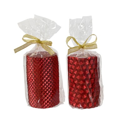 Set 2 Candele Pilastro Rosso Natale Kaemingk