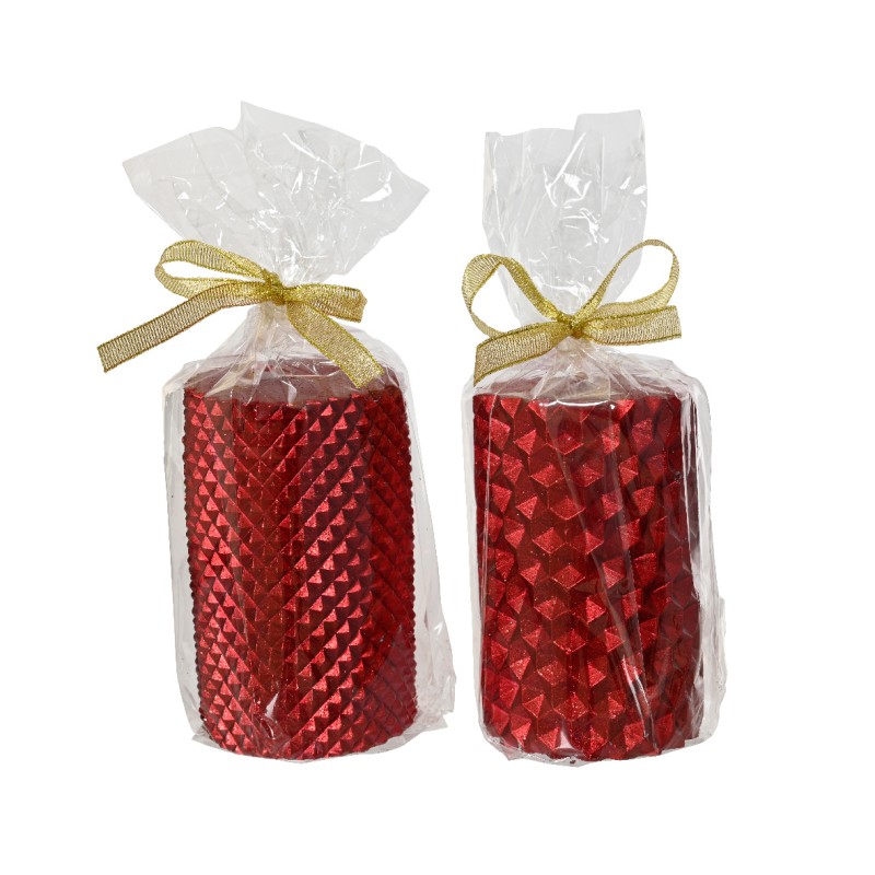Set 2 Candele Pilastro Rosso Natale Kaemingk