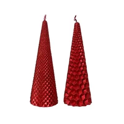 Set 2 Candele Coniche Rosso Natale Kaemingk H20
