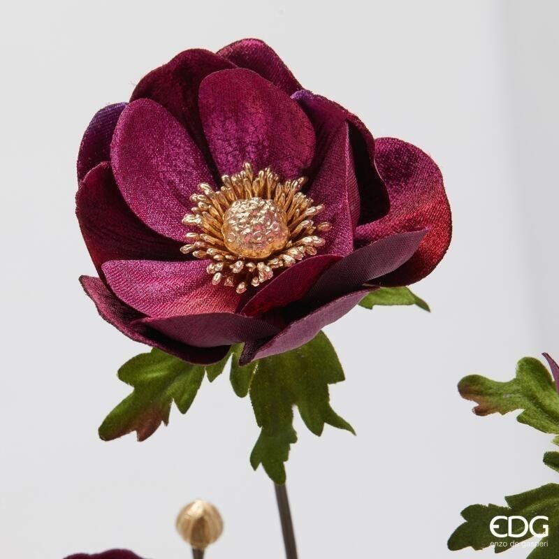 Ramo Anemone Bordeaux 80cm con Foglie e 3 Fiori – Enzo De Gasperi