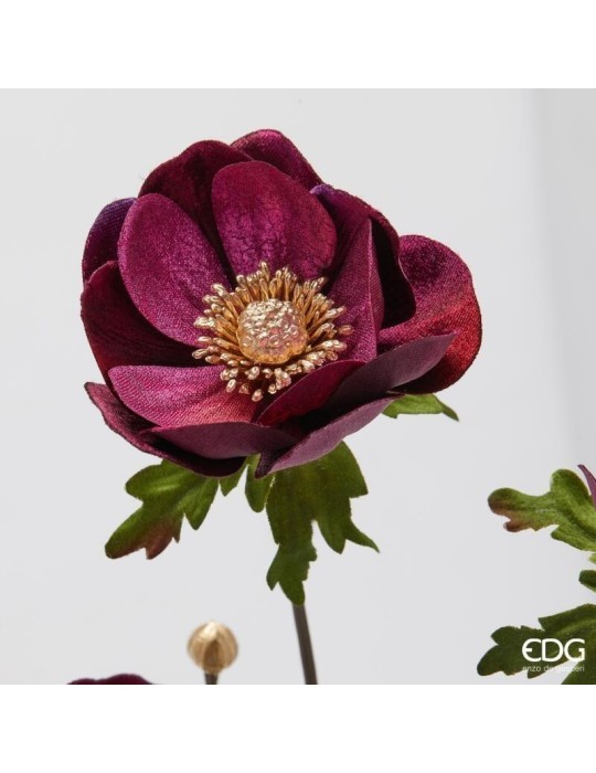 Ramo Anemone Bordeaux 80cm con Foglie e 3 Fiori – Enzo De Gasperi
