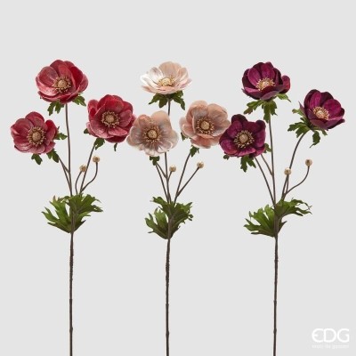 ANEMONE VELLUTO RAMO X3 C/FOGLIE ROSSE 2
