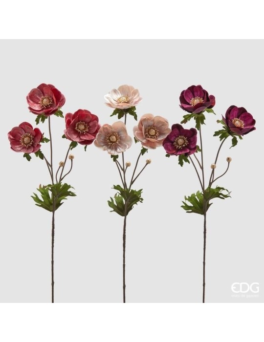 ANEMONE VELLUTO RAMO X3 C/FOGLIE ROSSE