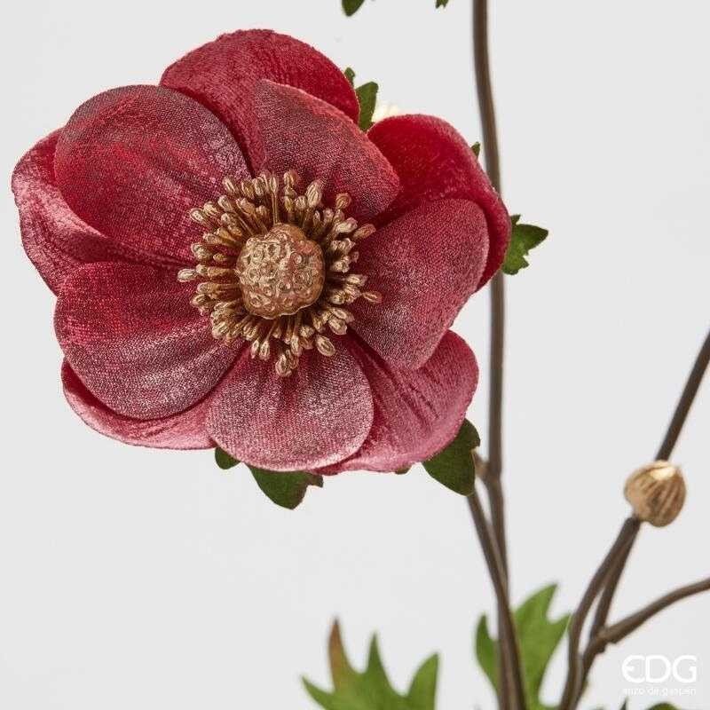 ANEMONE VELLUTO RAMO X3 C/FOGLIE ROSSE