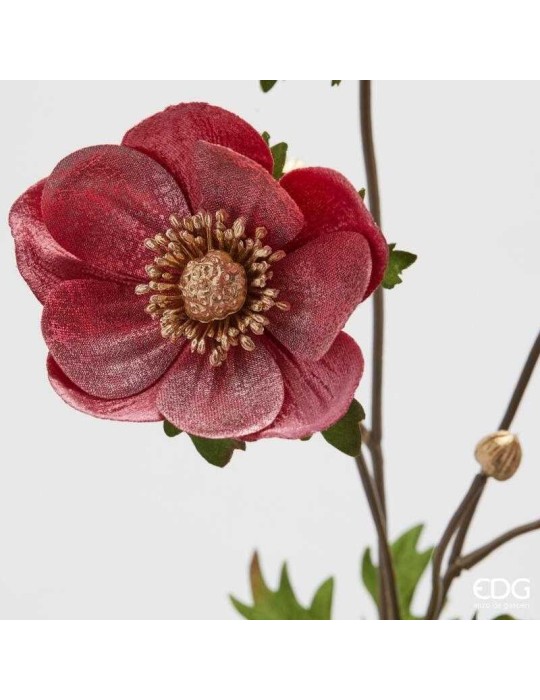 ANEMONE VELLUTO RAMO X3 C/FOGLIE ROSSE