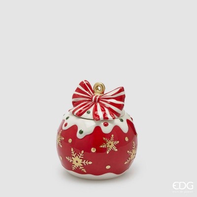 Contenitore Palla di Natale in Ceramica Rosso e Bianco –...