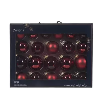 Set 21 Palline di Natale in Vetro Rosse – Lucide, Opache...