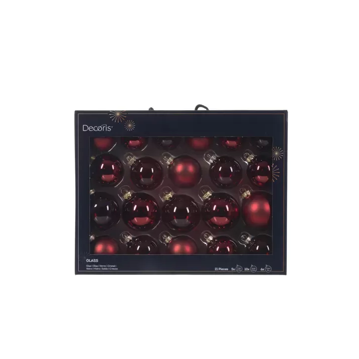 Kaemingk Set di 21 palline di Natale in vetro rosse Ø 7 cm