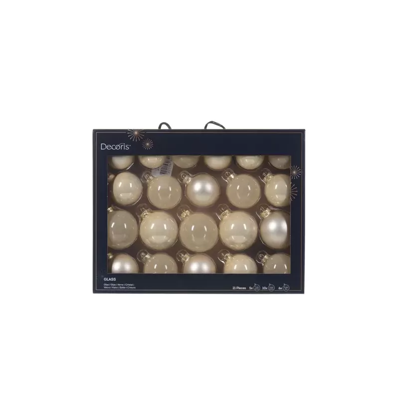 Set 21 Palline Natale in Vetro Kaemingk – Color Perla, Ø 7 cm