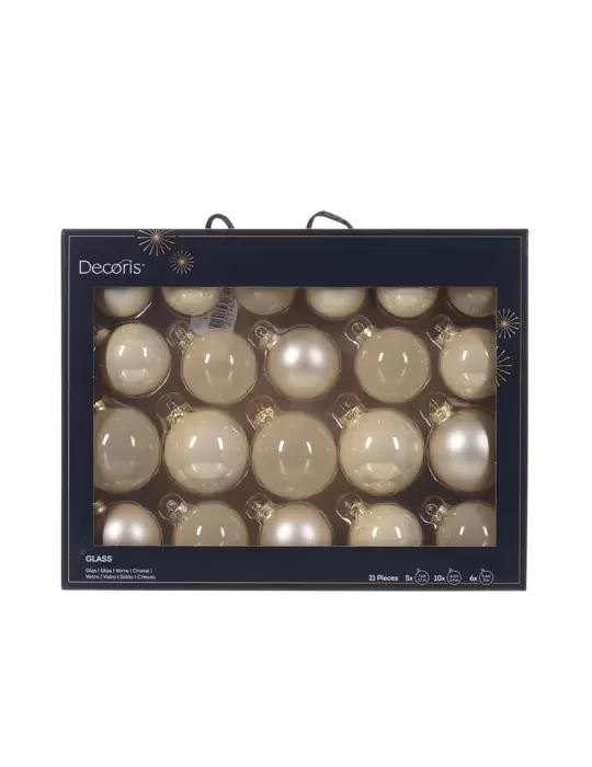 Set 21 Palline Natale in Vetro Kaemingk – Color Perla, Ø 7 cm