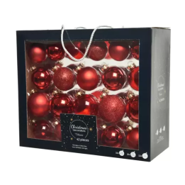 Kaemingk Set di 42 palline di Natale in vetro rosse Ø 7 cm