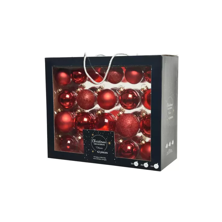 Kaemingk Set di 42 palline di Natale in vetro rosse Ø 7 cm