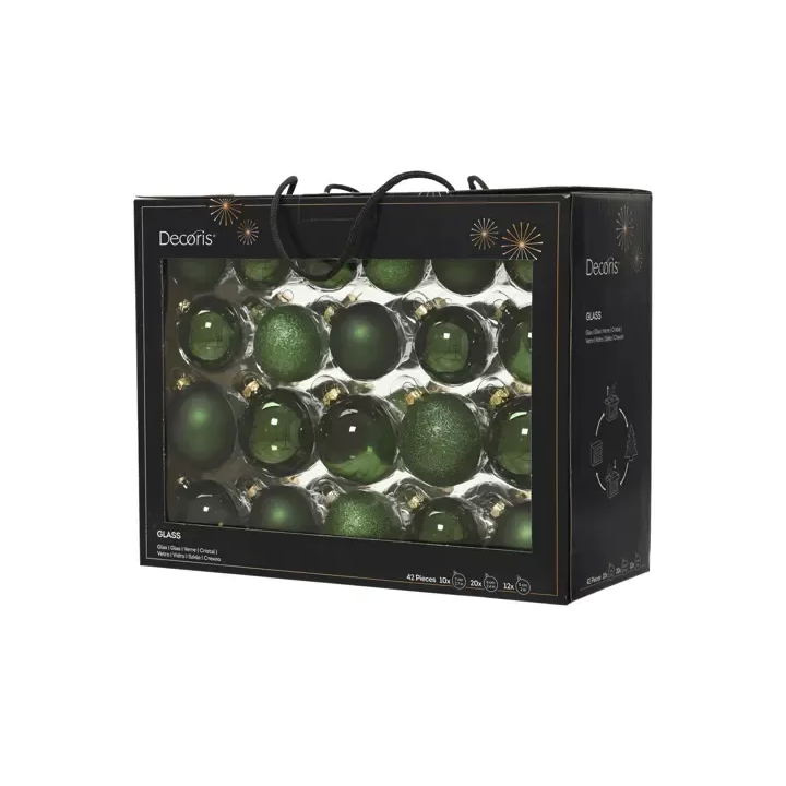 Kaemingk Set di 42 palline di Natale in vetro verdi Ø 7 cm