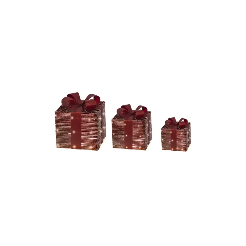 Set 3 Gift Box Micro LED Kaemingk – Decorazione Natalizia con Fiocco Rosso
