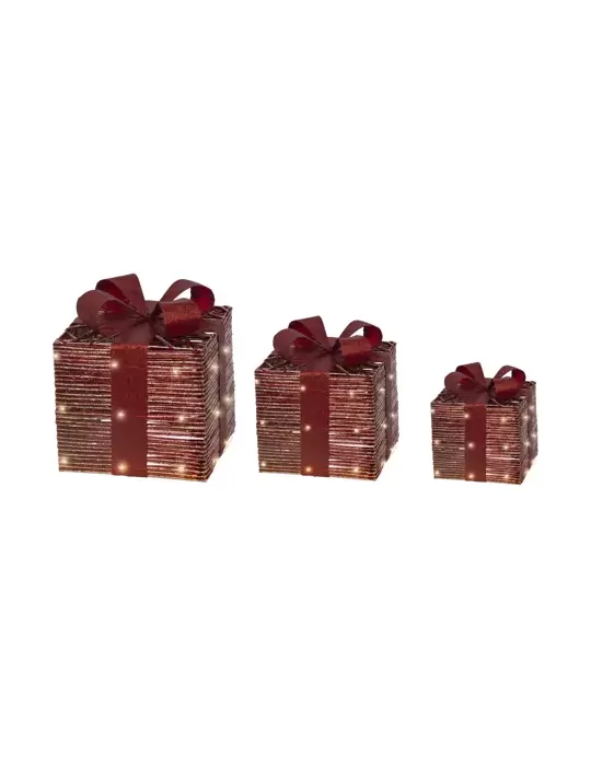 Set 3 Gift Box Micro LED Kaemingk – Decorazione Natalizia con Fiocco Rosso