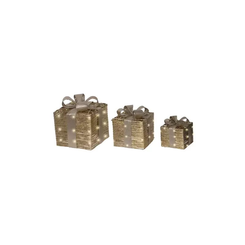 Gift Box Micro LED Oro Kaemingk – Set 3 Scatole con Fiocco Platino