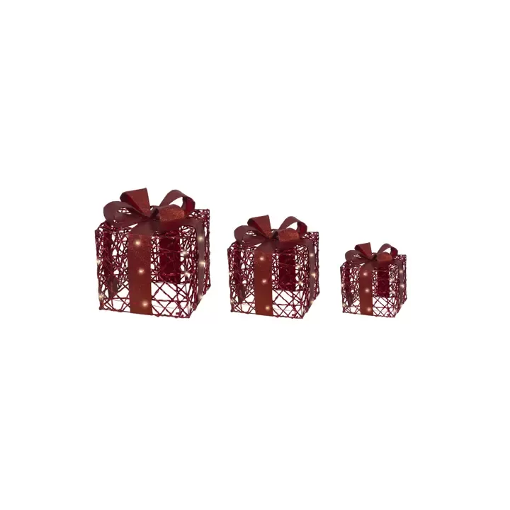 Set 3 Gift Box Micro LED Kaemingk – Decorazione Natalizia con Fiocco Rosso