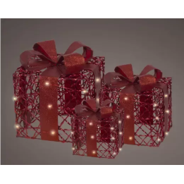 Set 3 Gift Box Micro LED Kaemingk – Decorazione Natalizia con Fiocco Rosso