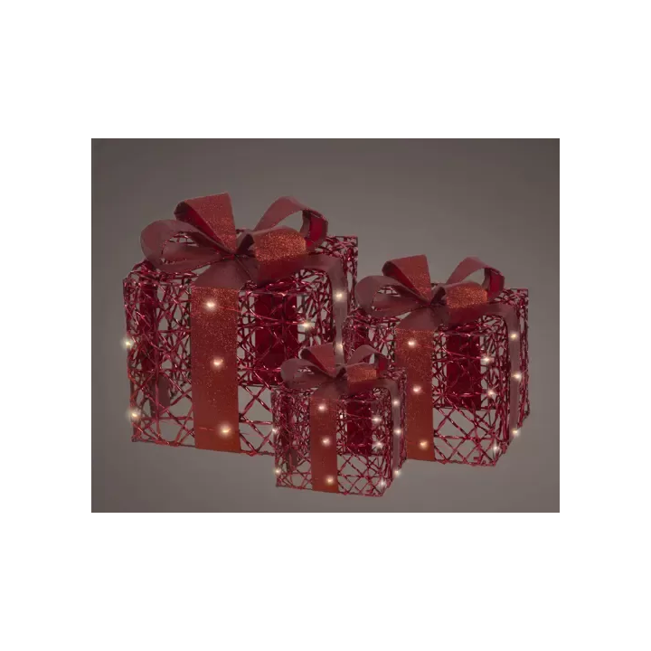Set 3 Gift Box Micro LED Kaemingk – Decorazione Natalizia con Fiocco Rosso