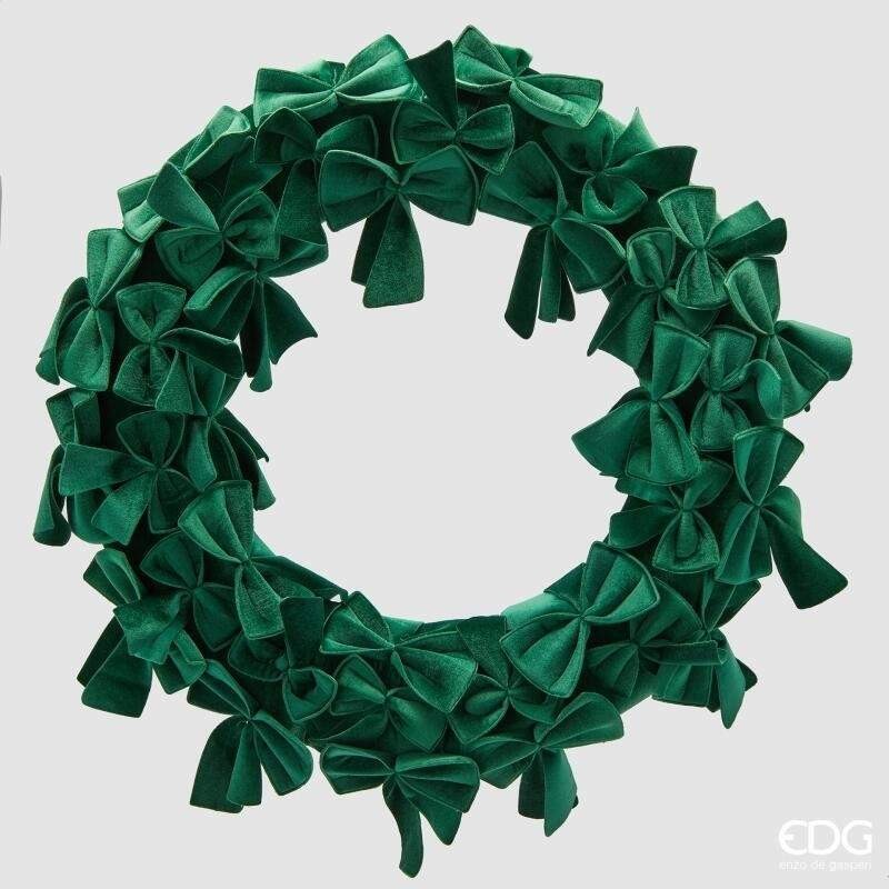 Corona di Fiocchi in Velluto Verde Ø75 cm – Decorazione Natalizia Raffinata | EDG