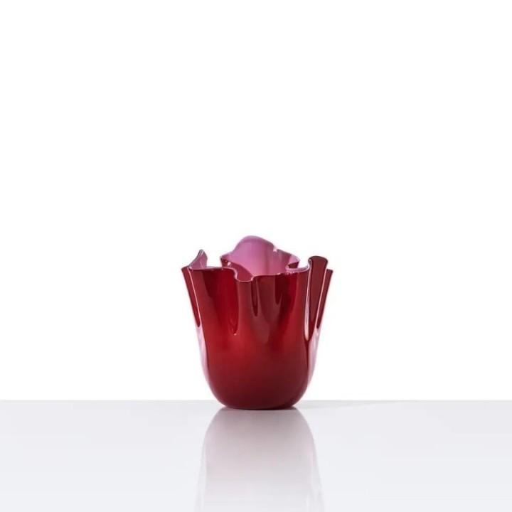 Venini Vaso Fazzoletto rosso e rosa alto 13,5 cm