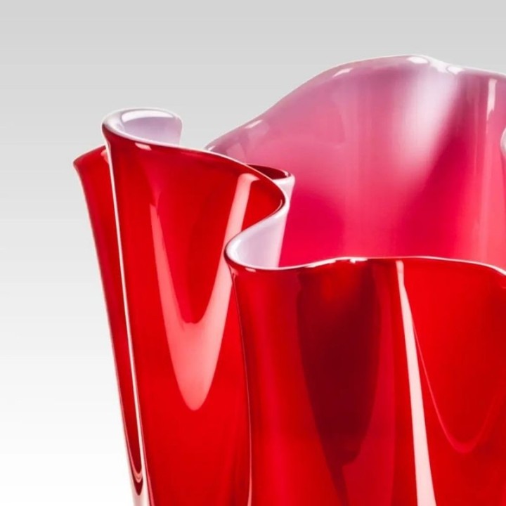 Venini Vaso Fazzoletto rosso e rosa alto 13,5 cm