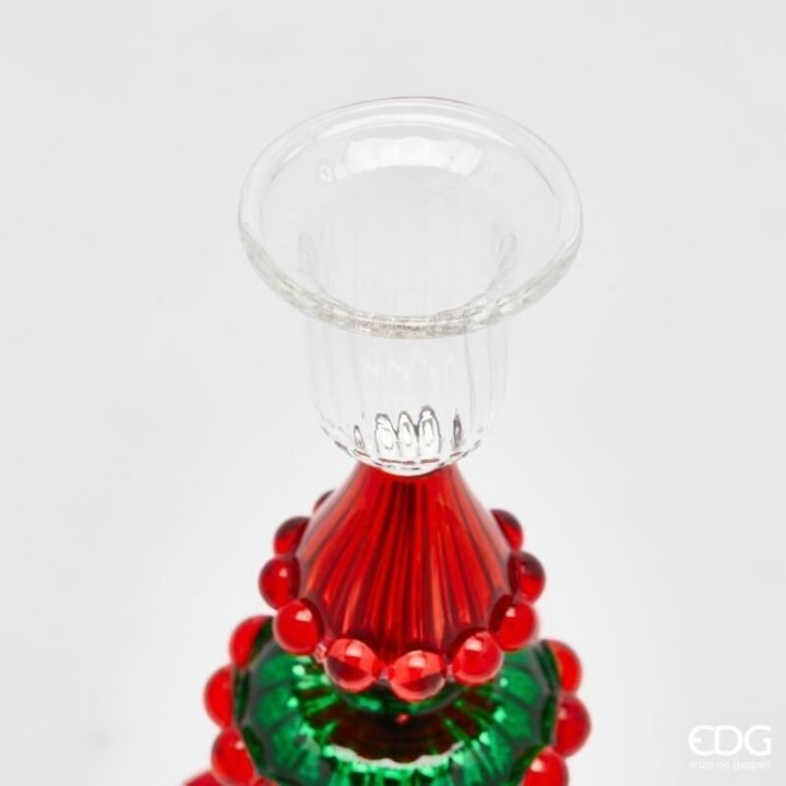 EDG Candelabro in vetro verde e rosso a sfere alto 25 cm