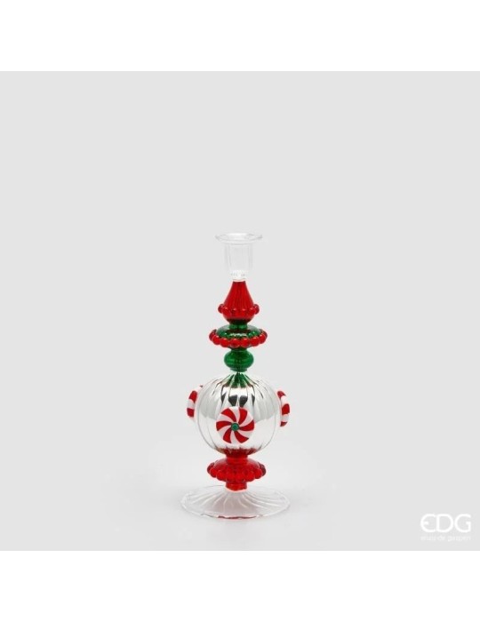 Candelabro EDG in vetro verde e rosso | H 44 cm | Design sferico
