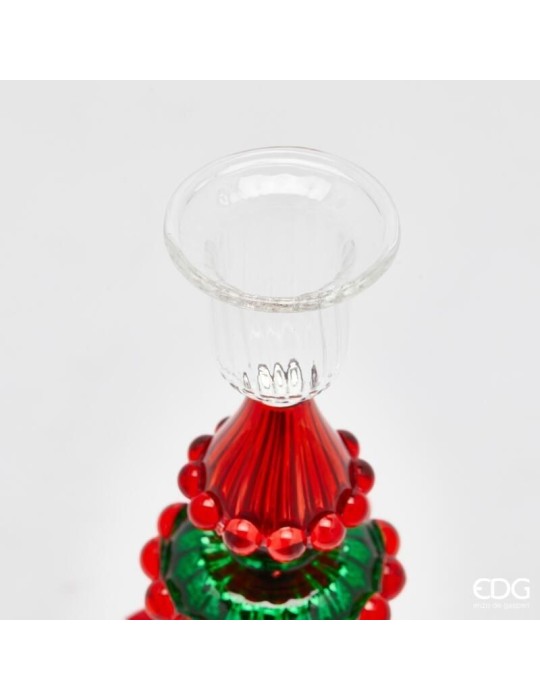 Candelabro EDG in vetro verde e rosso | H 44 cm...